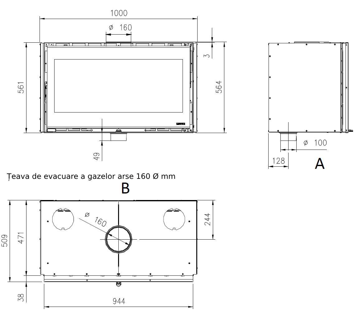 Dimensiuni Focar de șemineu din fontă, pe combustibil solid, 8,1 kW, Inserto 100 Wide, La Nordica-Extraflame